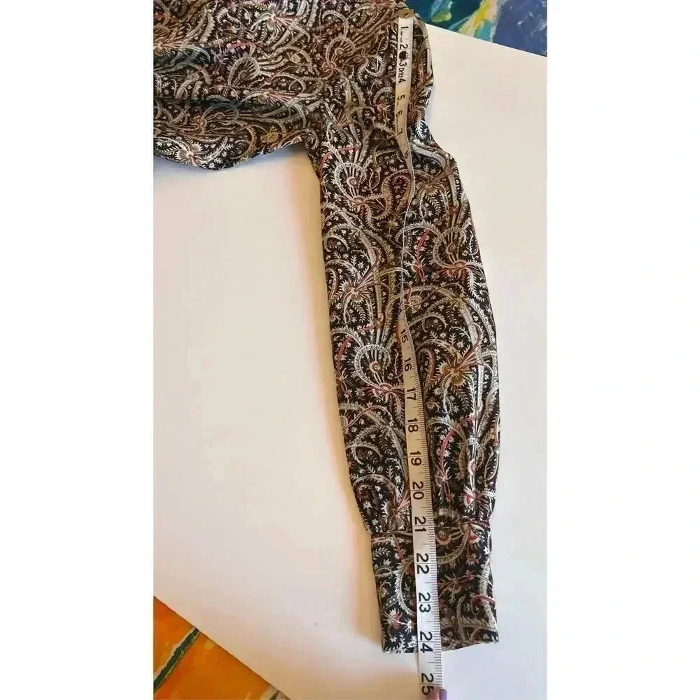 J.‎ Crew Women’s Size 0 Paisley Long Sleeve Blouse Shirt Keyhole Back